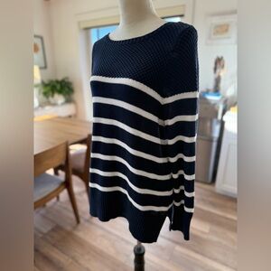 Navy and White Striped Women's Sweater